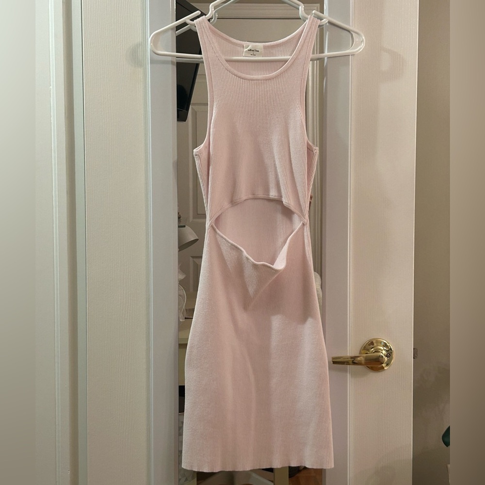 Wilfred Pale Pink Ribbed Cutout Tank Midi Dress - Picture 2 of 6